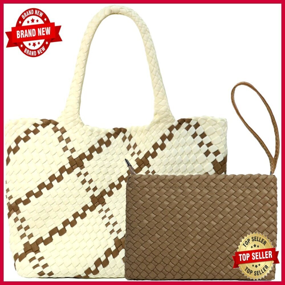 Large Waterproof Neoprene Woven Tote Bag with Removable Wristlet Purse